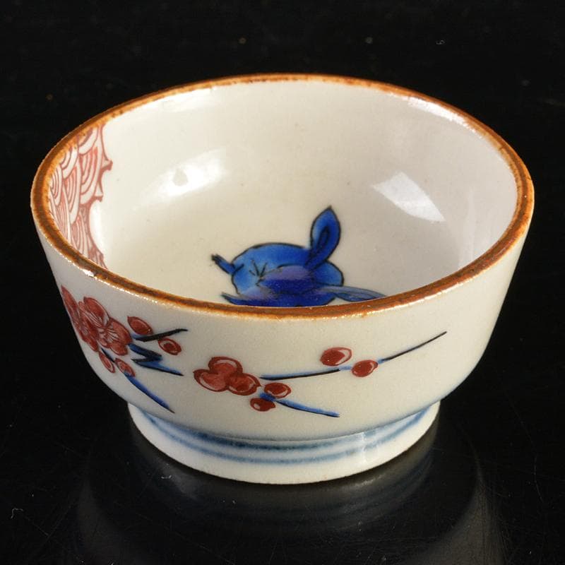 九谷焼　初代徳田八十吉造　色絵　波兎模様　酒盃　共箱 M　R7380