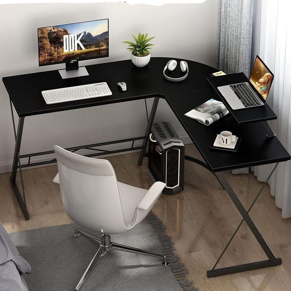 ODK パソコンデスク ゲーミングデスク L字型 BLACK
