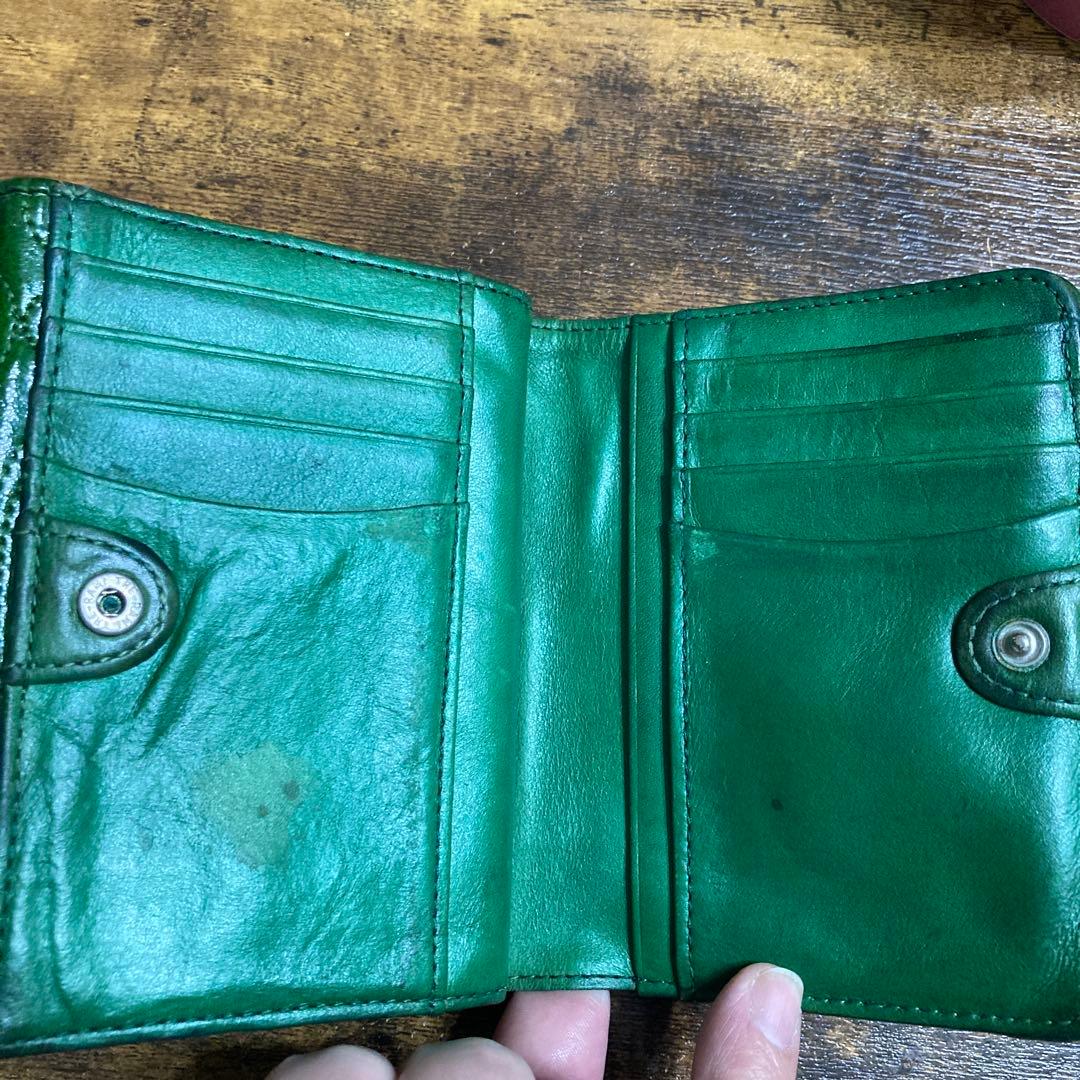 希少Vivienne Westwoodエナメル総柄刺繍折り財布グリーン