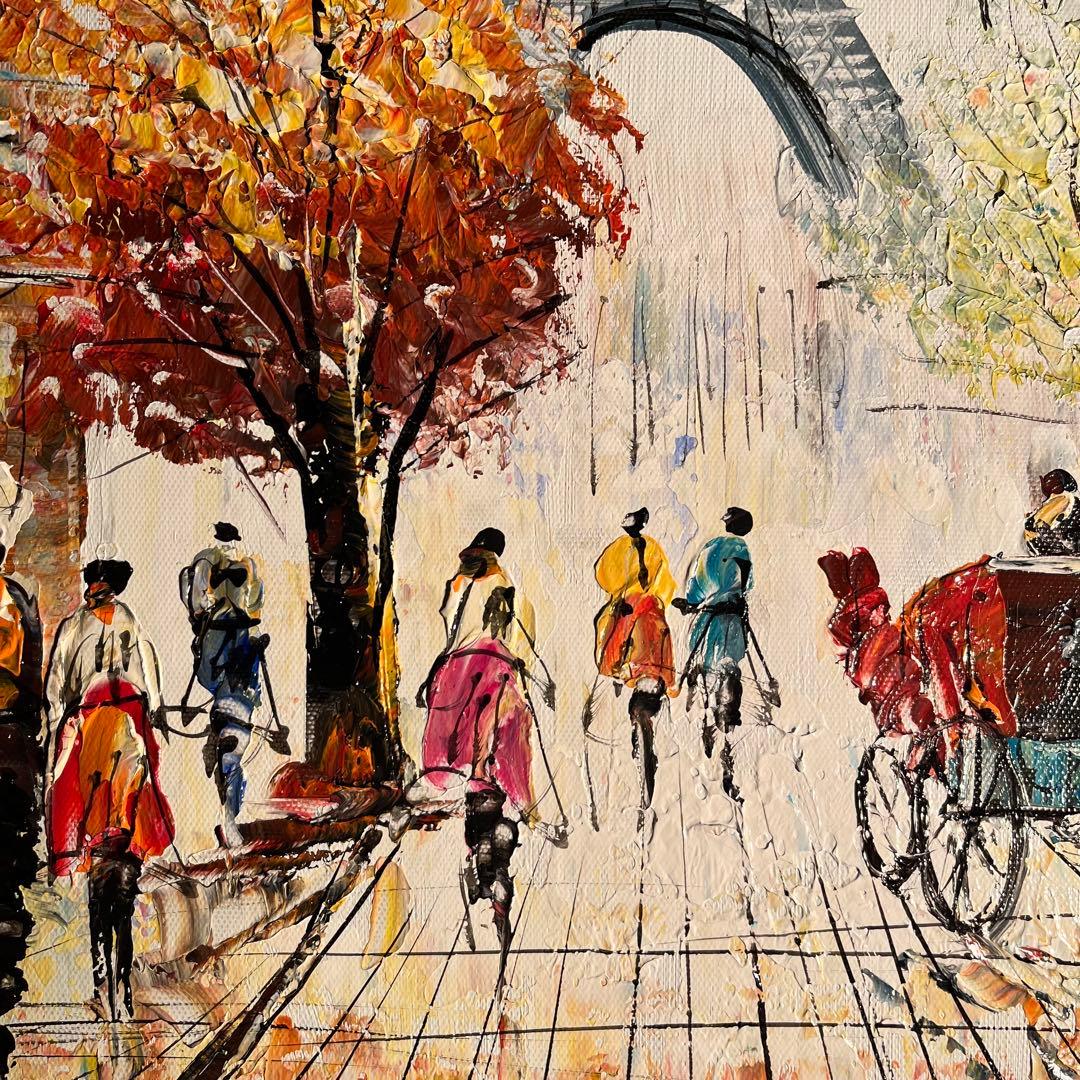 手書き油絵 パリの風景 エッフェル塔 肉筆絵画 インテリア 油彩画