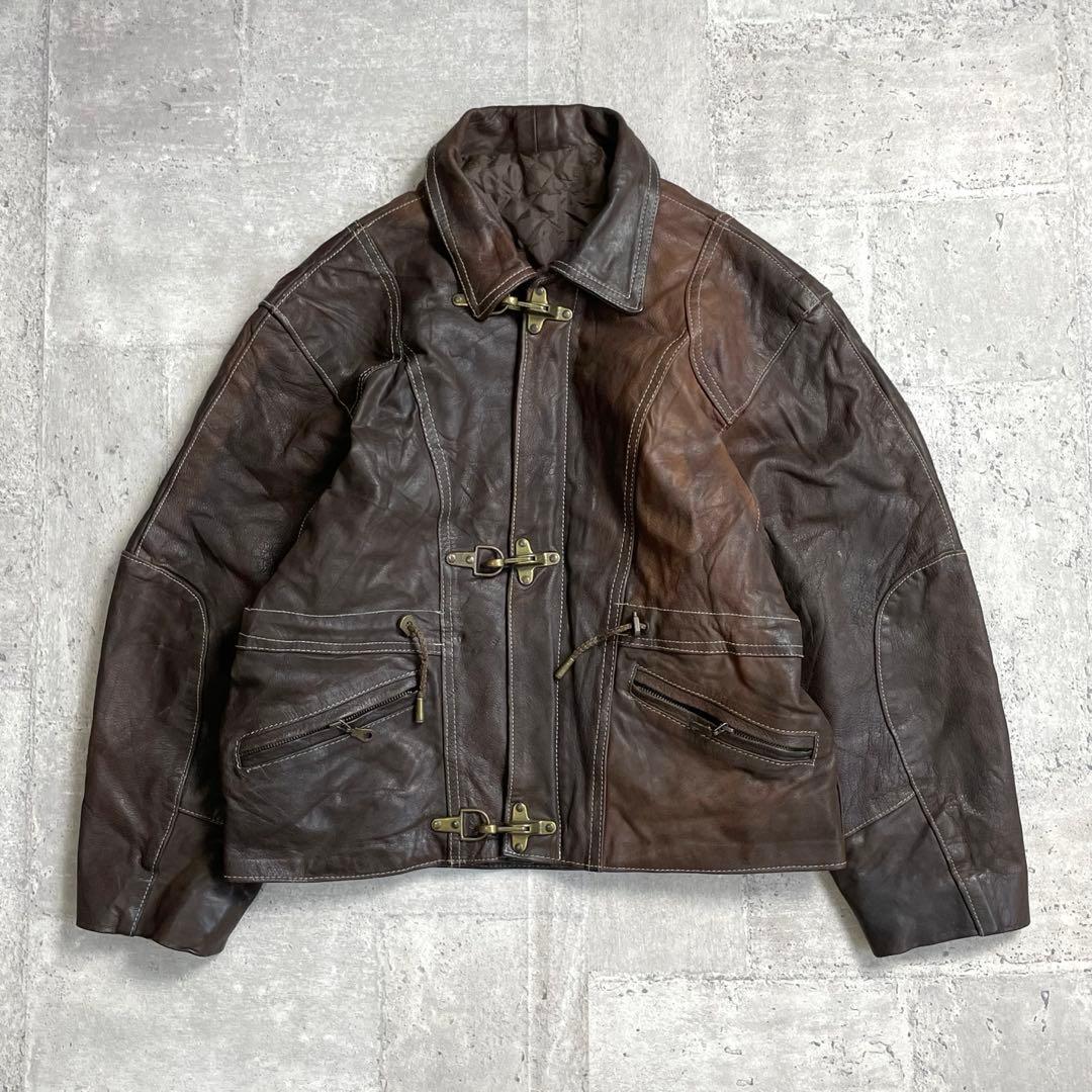 80-90's vintage 本革 レザーファイヤーマンジャケット ショート丈
