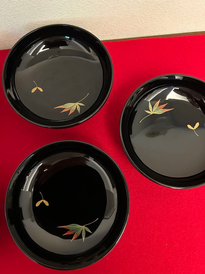 輪島塗　大椀　紅葉蒔絵五客