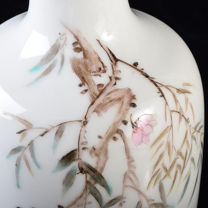 中国 粉彩 漢詩蝉文瓶 M R8100