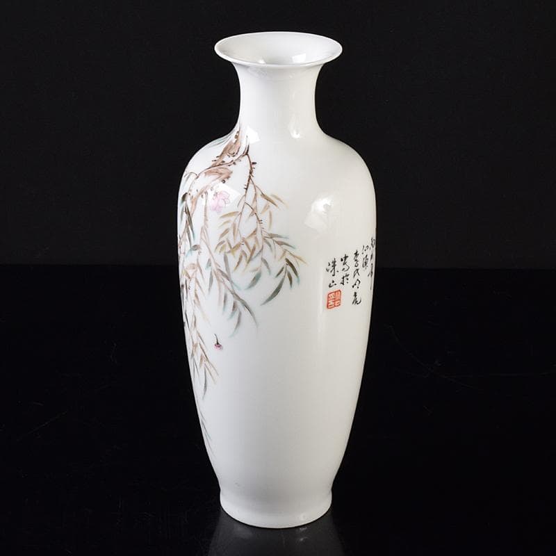 中国 粉彩 漢詩蝉文瓶 M R8100