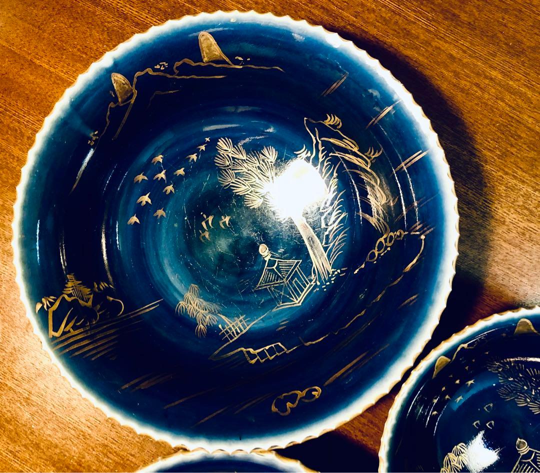 古伊万里　ルリ金彩三連鉢