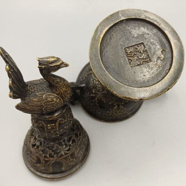 銅器 高脚双龍飛鳳薫香炉 客間茶室書斎華貴 大方得体薫香炉