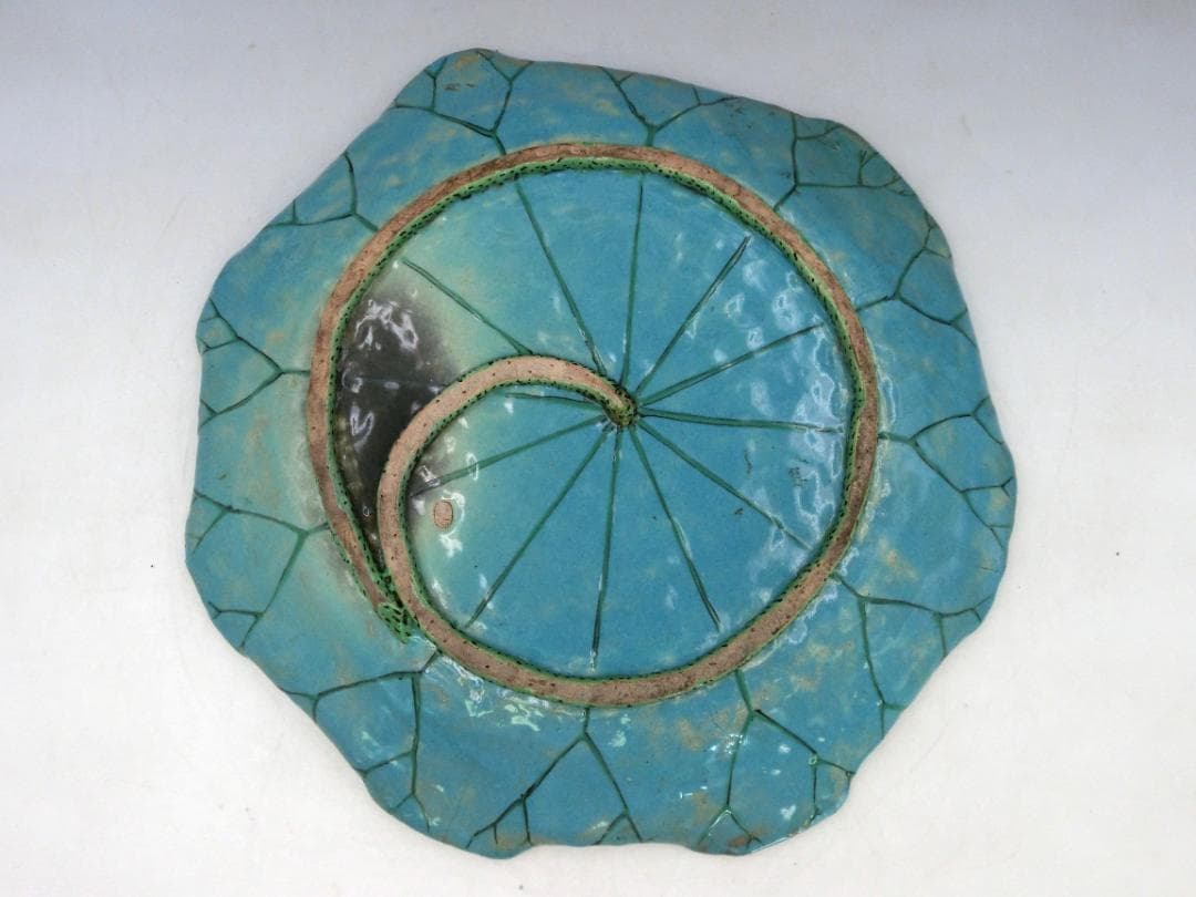 時代物 萬古焼 古萬古 鶴文 蓮型 蓮葉 皿 大皿 良品 骨董 古玩 傷