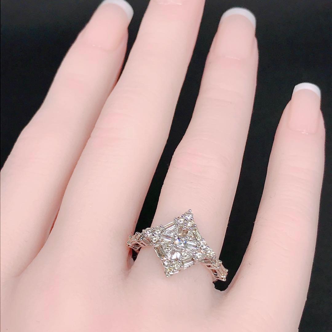 1.00ct 2種カット ダイヤモンドリング K18 ダイヤ 1ct バケット