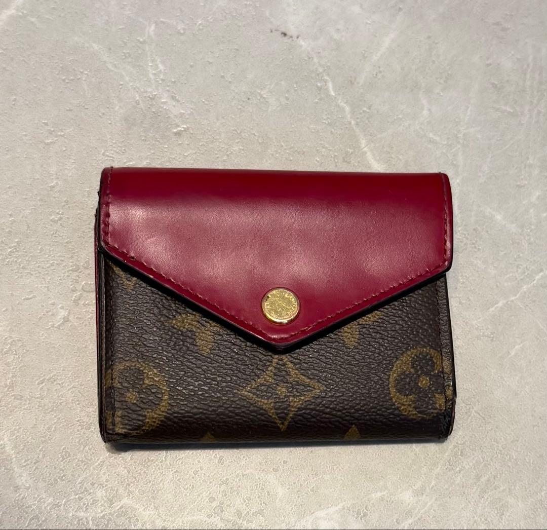 Louis Vuitton 三つ折り財布 ブラウン/レッド LOUIS VUITTON レッド 三つ折り財布 レッド VUITTON 三つ折り財布 ルイ