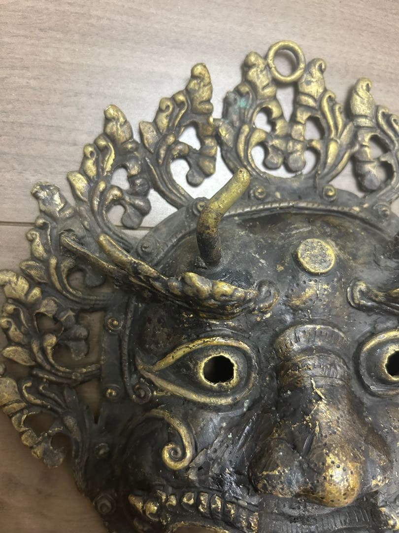 ヤマタカ 壁掛けマスク チベット仏教 古銅製 時代物