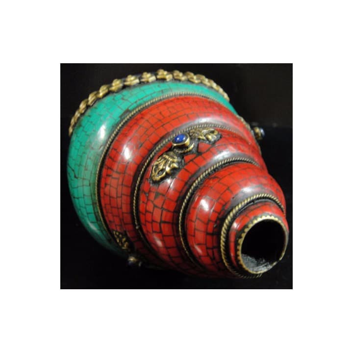 ◇チベット密教法具 法螺貝（シャンカ）羯磨（カツマ） M1