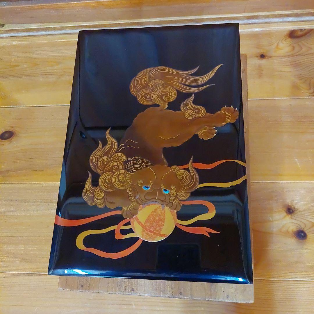 輪島塗　 文箱　 獅子デザイン