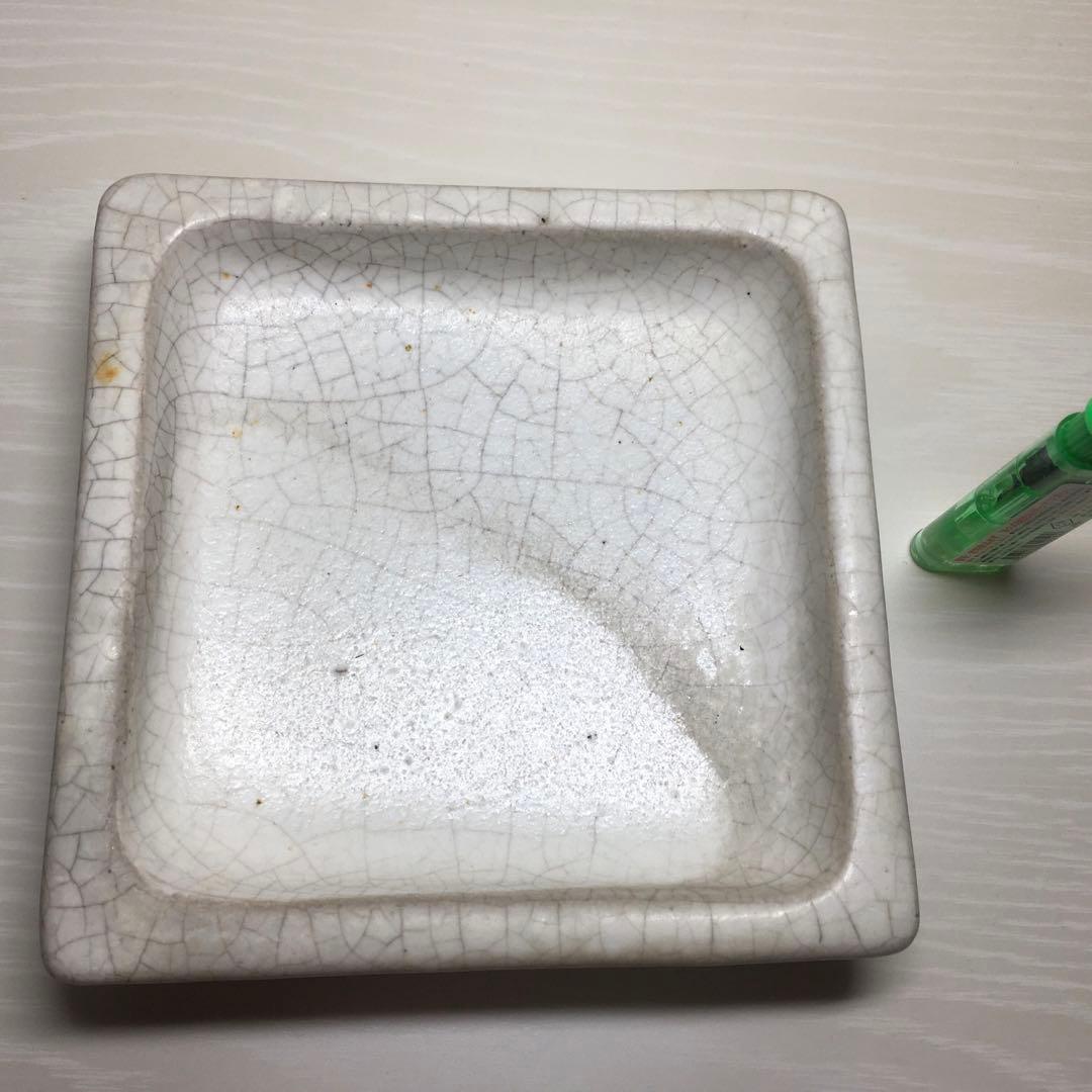 中国陶磁　哥窯 四方皿　自家藏出 仿宋御窯「哥窯」風花器　壺陶芸　骨董品　書道具