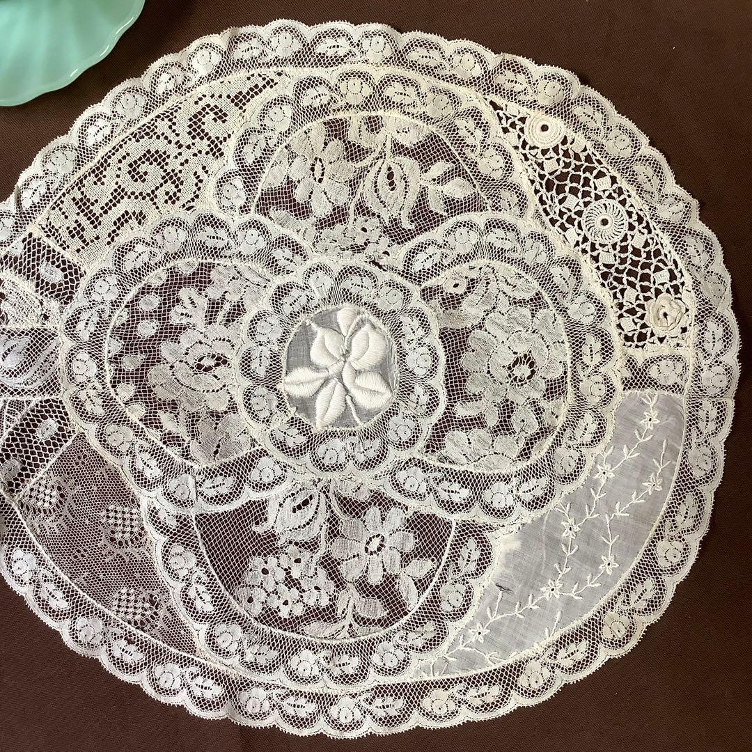 アンティークフランス ノルマンディーレース 花刺繍 アランソン