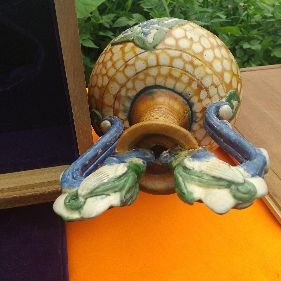 旧中国時代、唐三彩  双龍耳花瓶