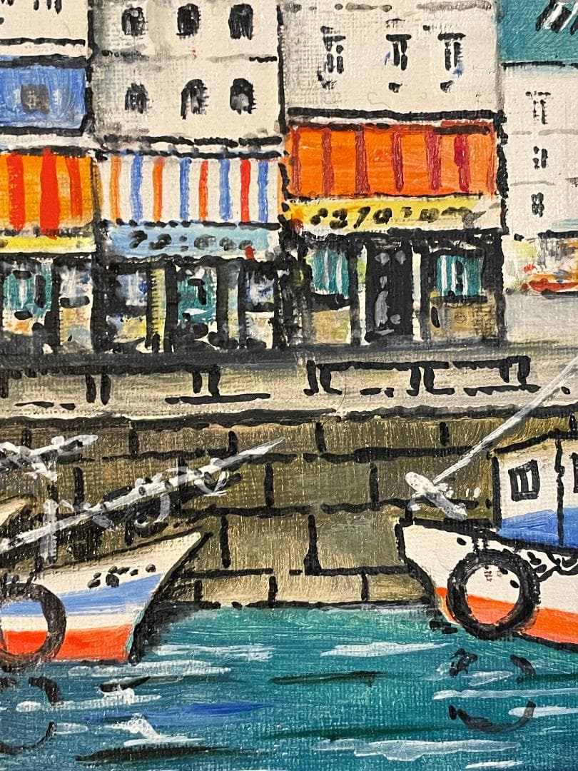 「真作」夏目公平「オンフルール港町」風景画　油彩画　額装　サイン有り　F4号