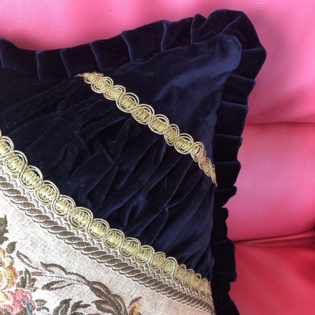 ゴブラン織り クッションカバー2個セット　アンティーク　ヨーロッパ　ブラック