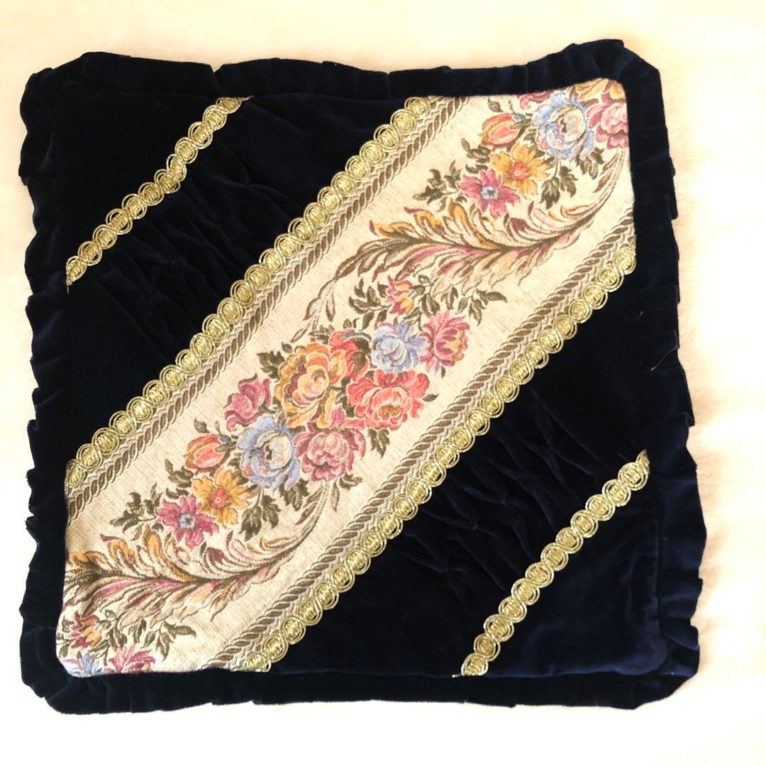 ゴブラン織り クッションカバー2個セット　アンティーク　ヨーロッパ　ブラック