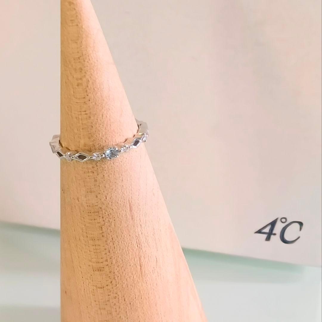 4℃　K10 WG　アクアマリン　ダイヤモンド　透かし　ピンキー　リング　1号