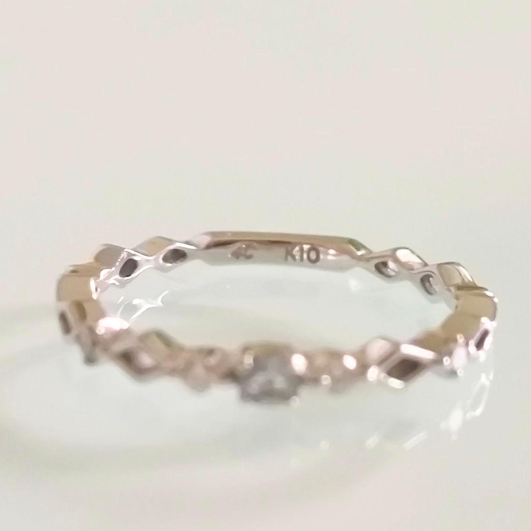 4℃　K10 WG　アクアマリン　ダイヤモンド　透かし　ピンキー　リング　1号