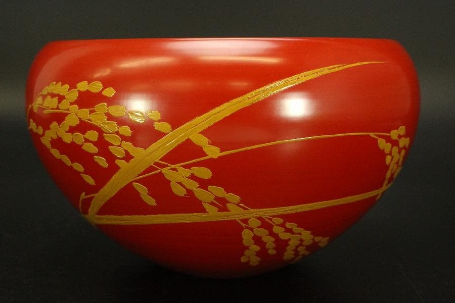 茶道具 托鉢 朱塗 菓子器 竹内栖鳳画 共箱(A872)