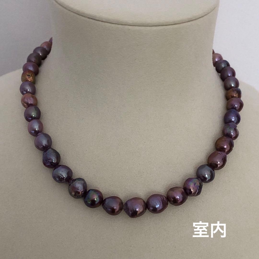 本真珠淡水バロックパール メタリック紫系 s925ネックレスBEN421