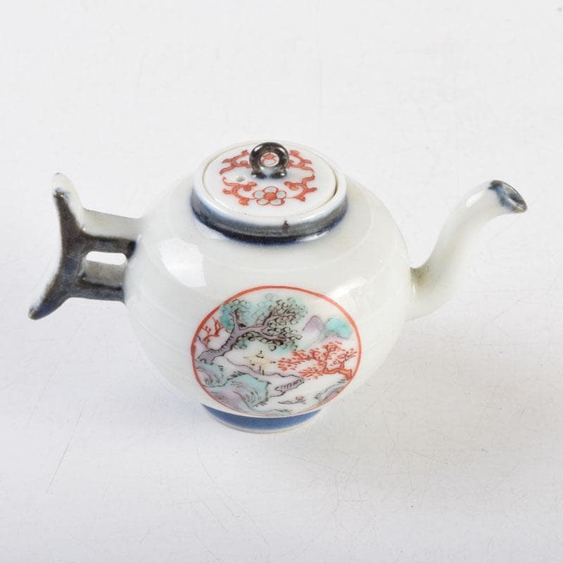 平安　丹祐造　色絵　山水人物文　水滴　共箱　V　8798