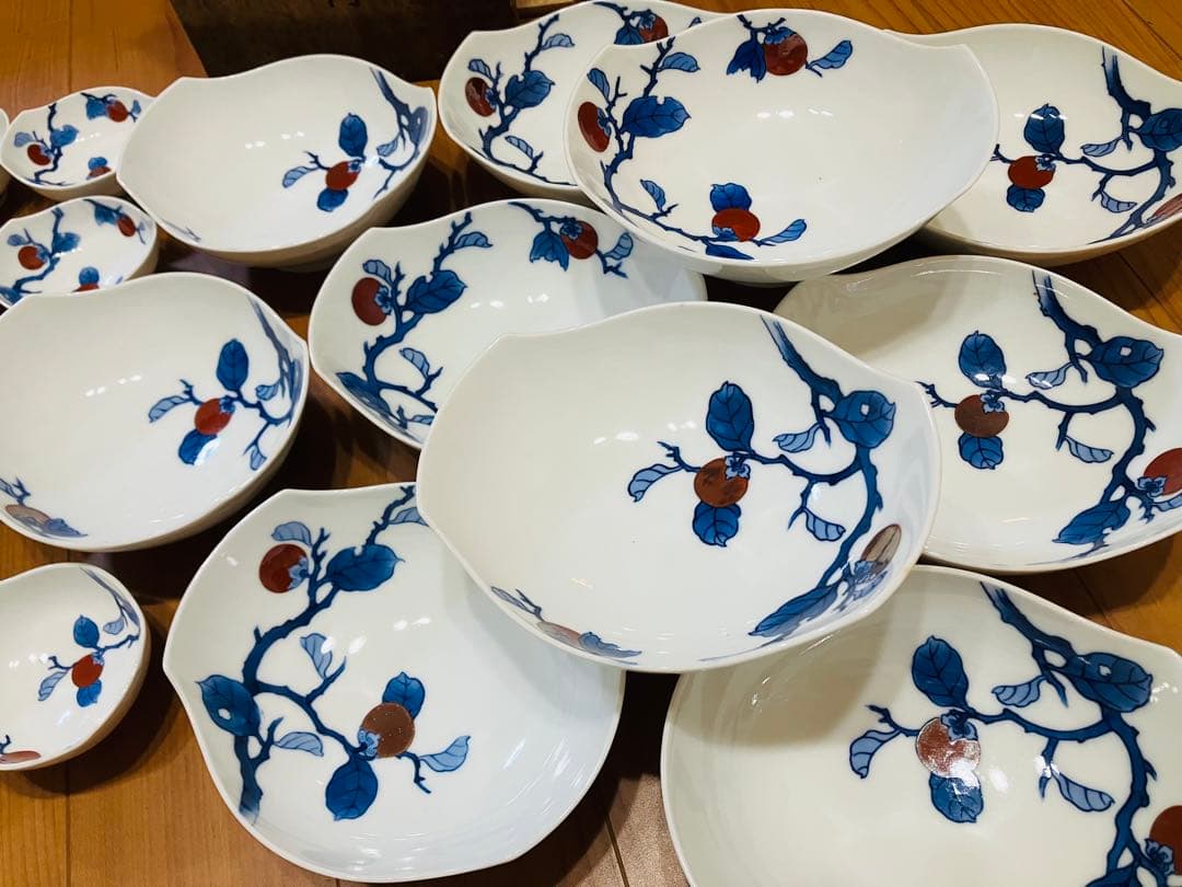 十二代　酒井田柿右衛門　皿　小鉢　染錦柿文