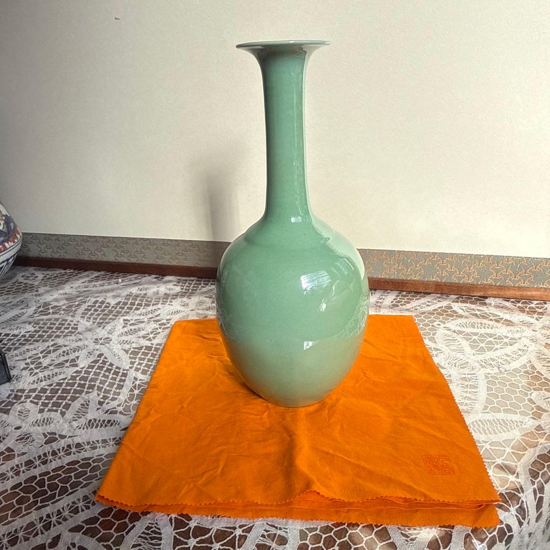 人間国宝吉田美統作 秞裏金彩陶器花瓶 共箱共布付き