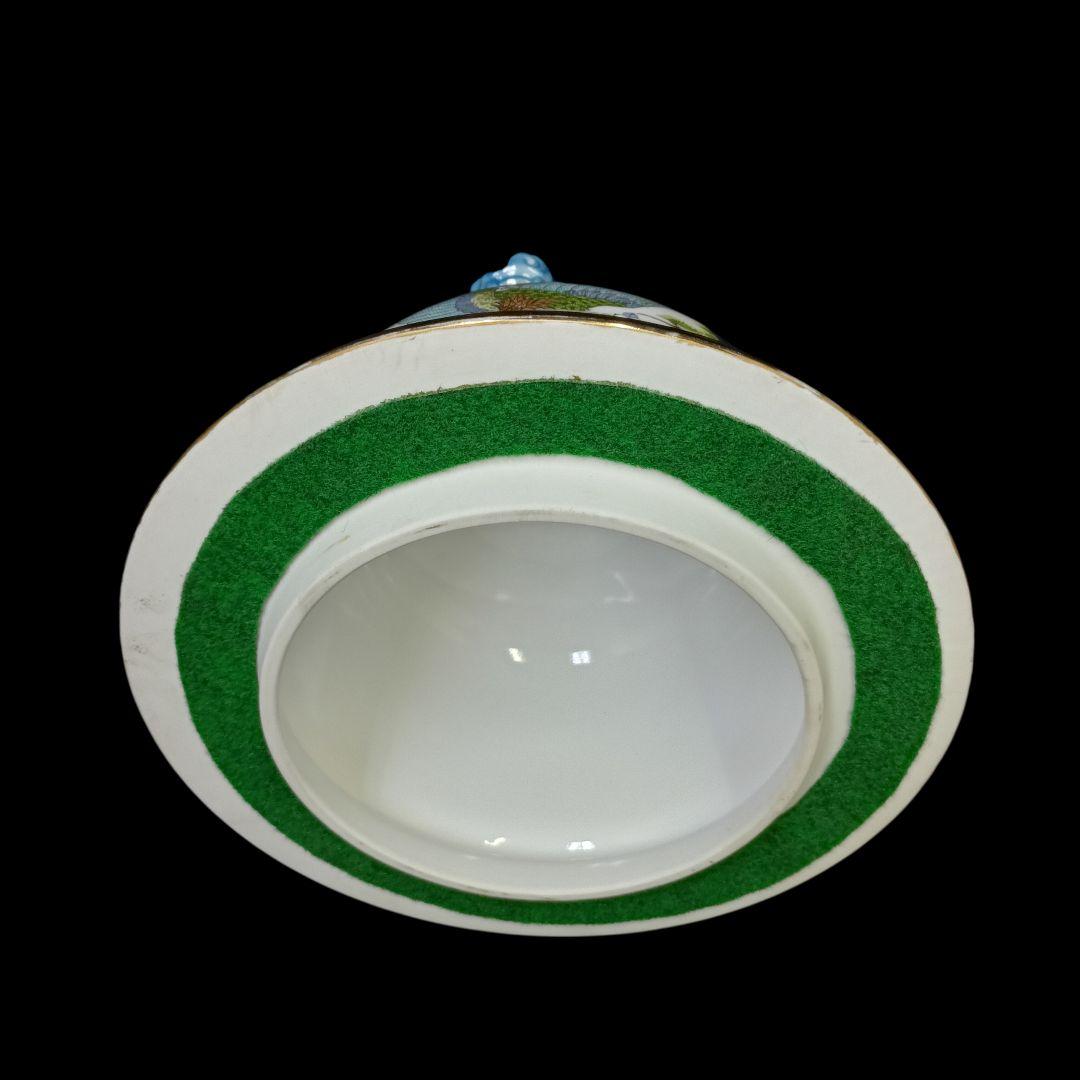 有田焼 勝右衛門 飾壺 染錦 金彩色絵鳥紋 青赤装飾