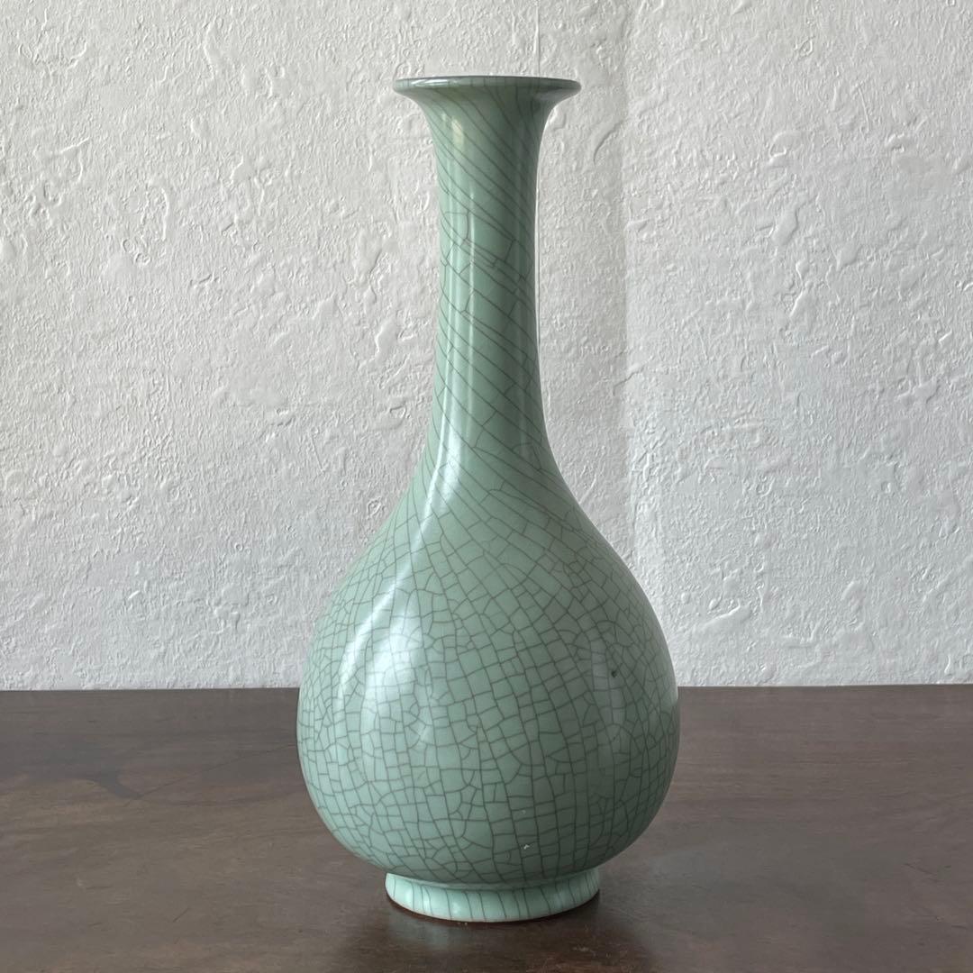 中島ブルーの傑作 人間国宝 中島宏 青磁 花入 共箱 花器 花瓶 壷 青瓷