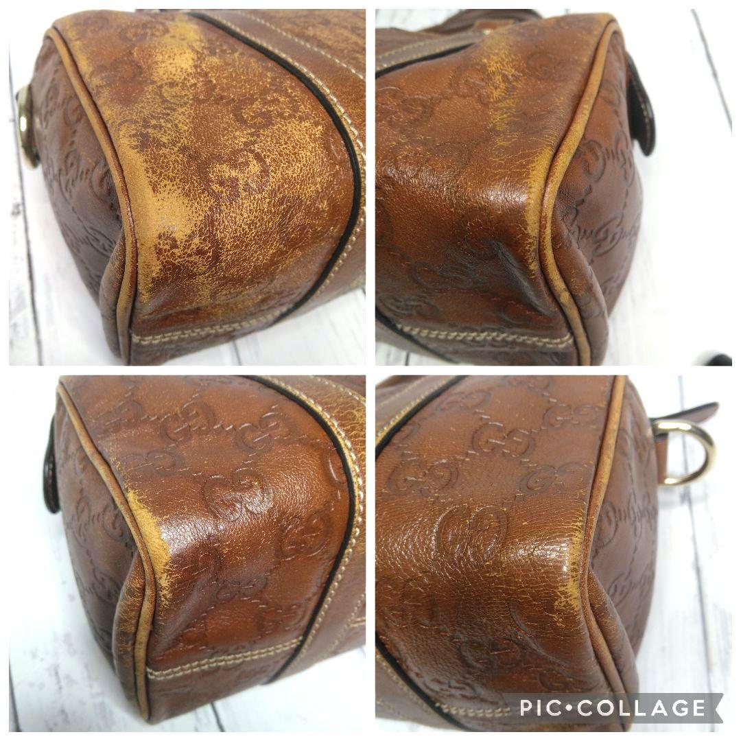 GUCCI ミニボストン　シマ　GGロゴ オールレザー　希少　総柄　493075