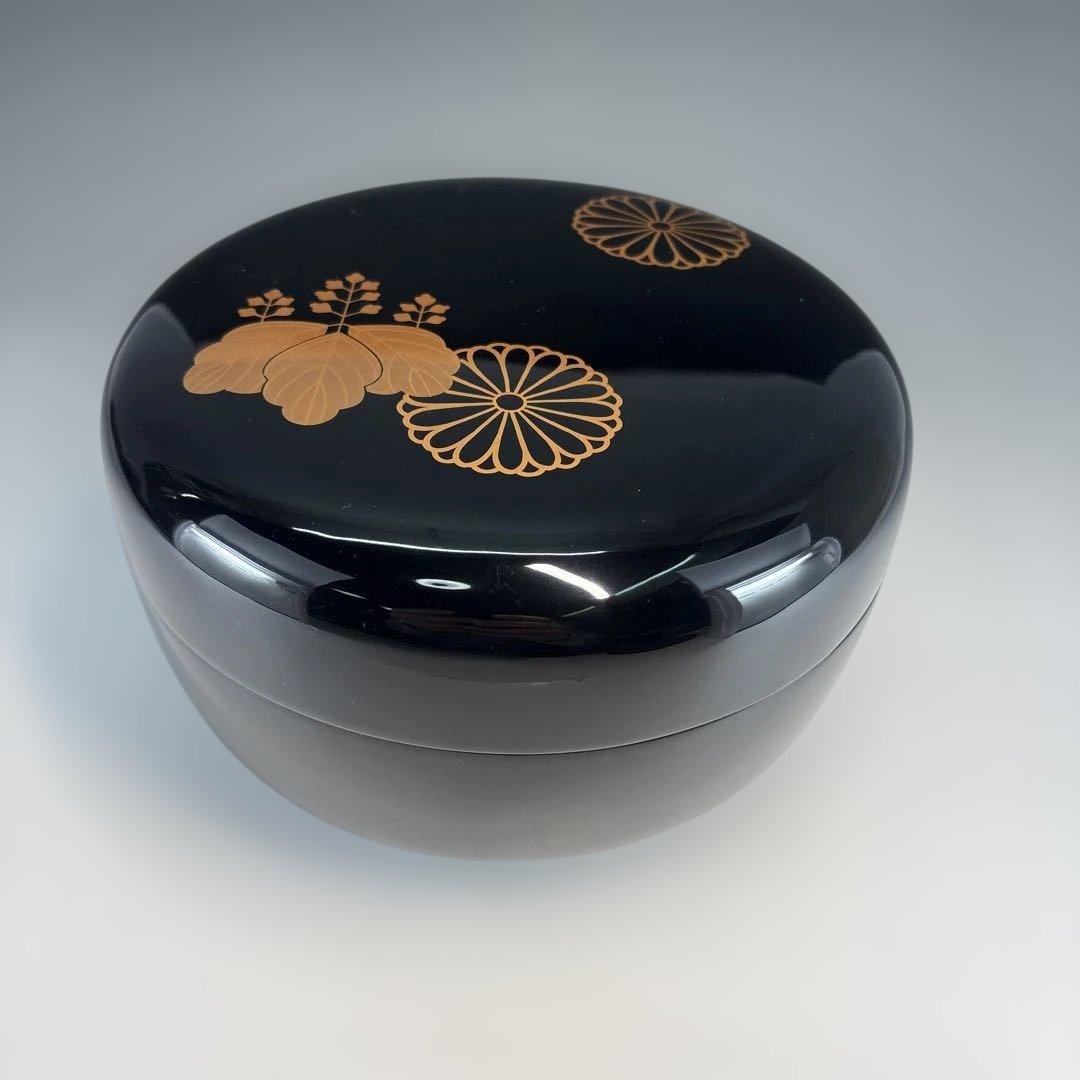 【中古品】輪島塗食籠 蒔絵「玉峰」塗師「静峰」髙台寺蒔絵 外黒塗内銀梨地（共箱）