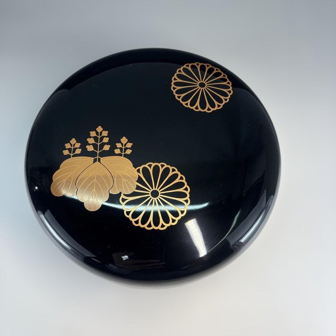 【中古品】輪島塗食籠 蒔絵「玉峰」塗師「静峰」髙台寺蒔絵 外黒塗内銀梨地（共箱）