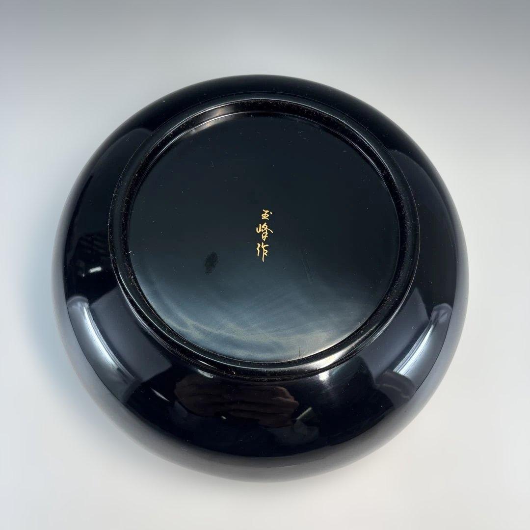 【中古品】輪島塗食籠 蒔絵「玉峰」塗師「静峰」髙台寺蒔絵 外黒塗内銀梨地（共箱）