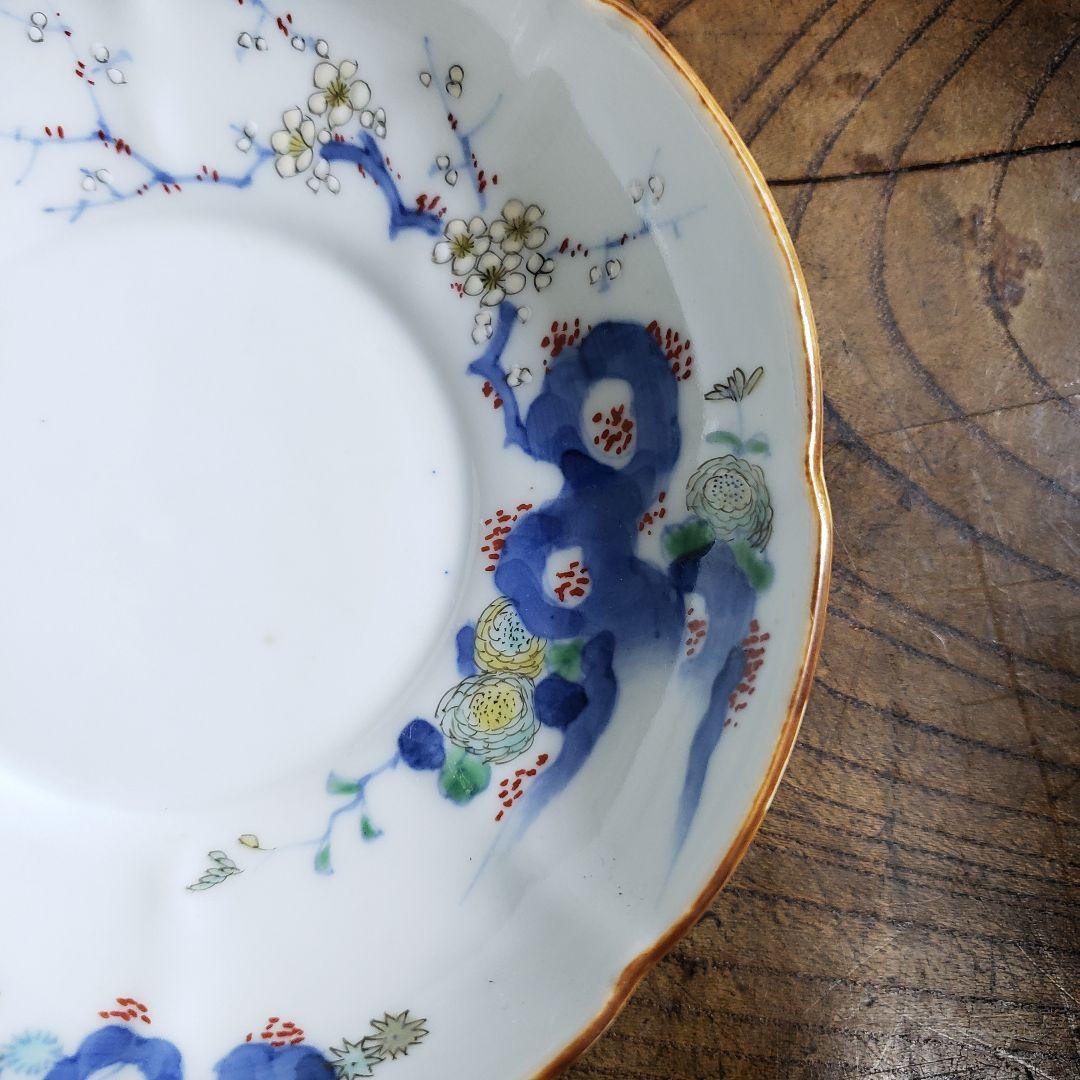 八花弁皿 染付 色絵付 取り皿 なます皿 岩 梅 菊 銘