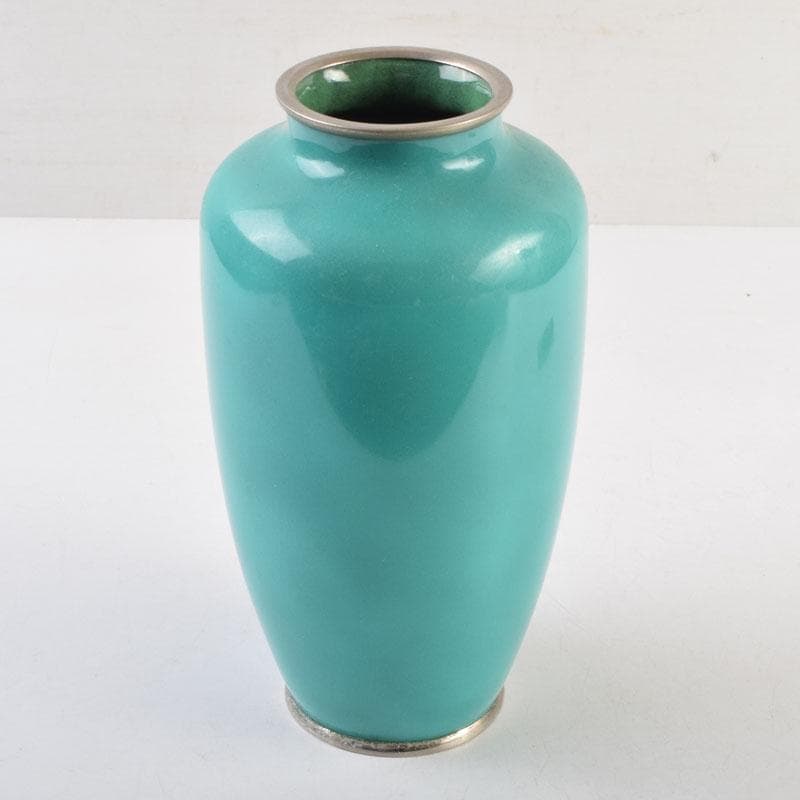 七宝焼 青釉 花文 花瓶 V 8999