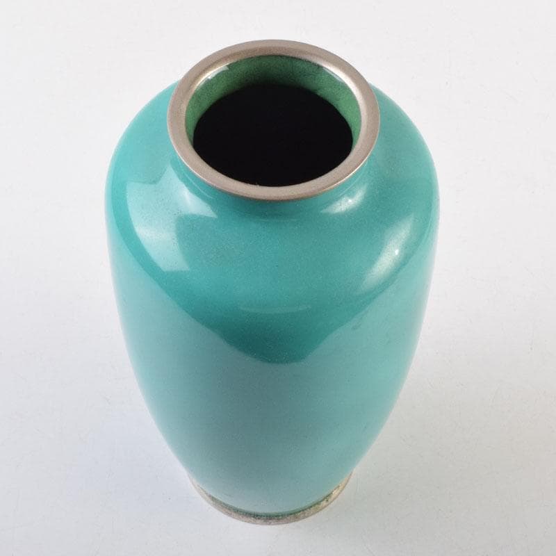 七宝焼 青釉 花文 花瓶 V 8999