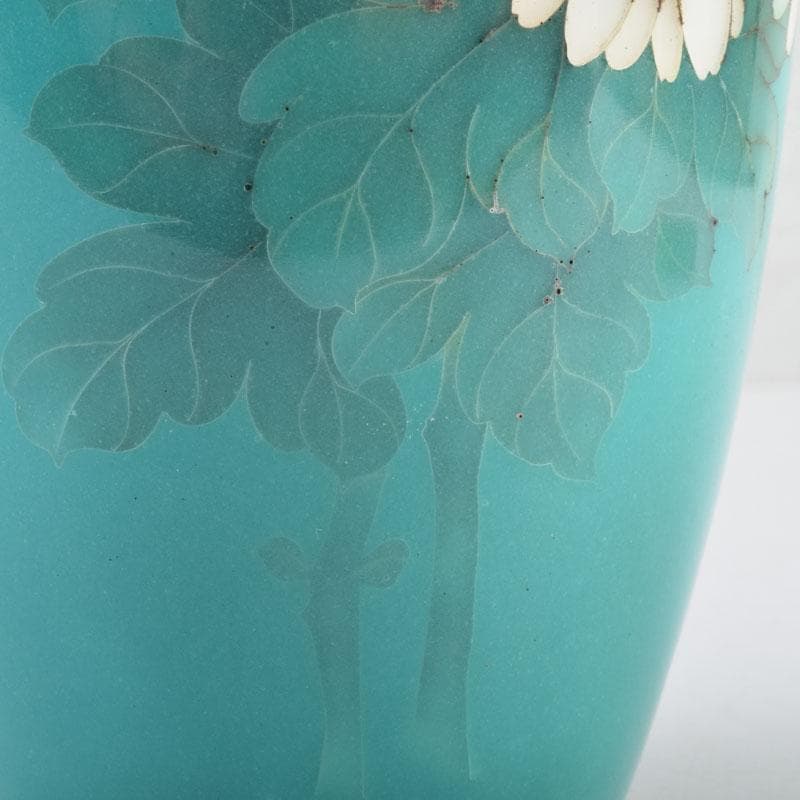 七宝焼 青釉 花文 花瓶 V 8999