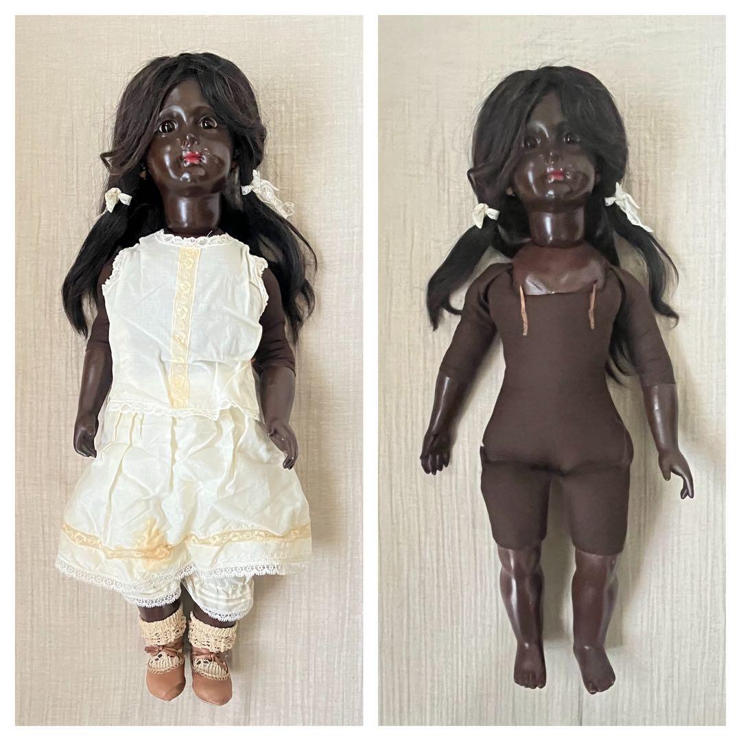 アンティーク/ヴィンテージ黒肌コンポジションドールレトロ人形ビスク