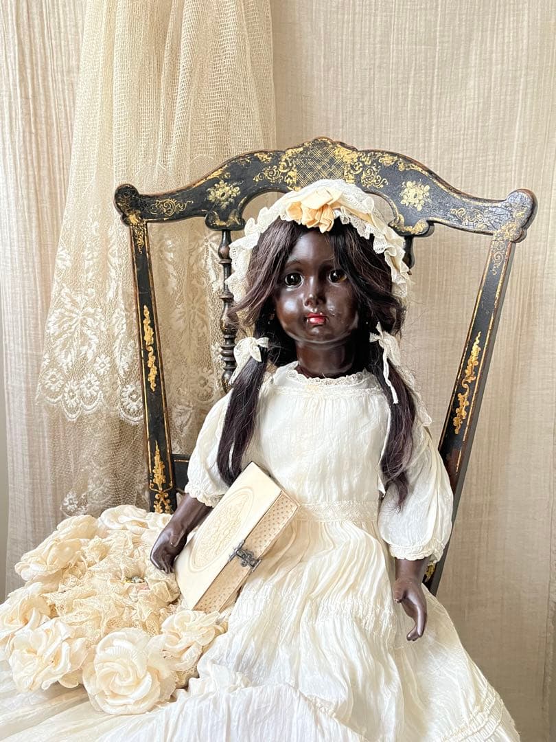 アンティーク/ヴィンテージ黒肌コンポジションドールレトロ人形ビスク