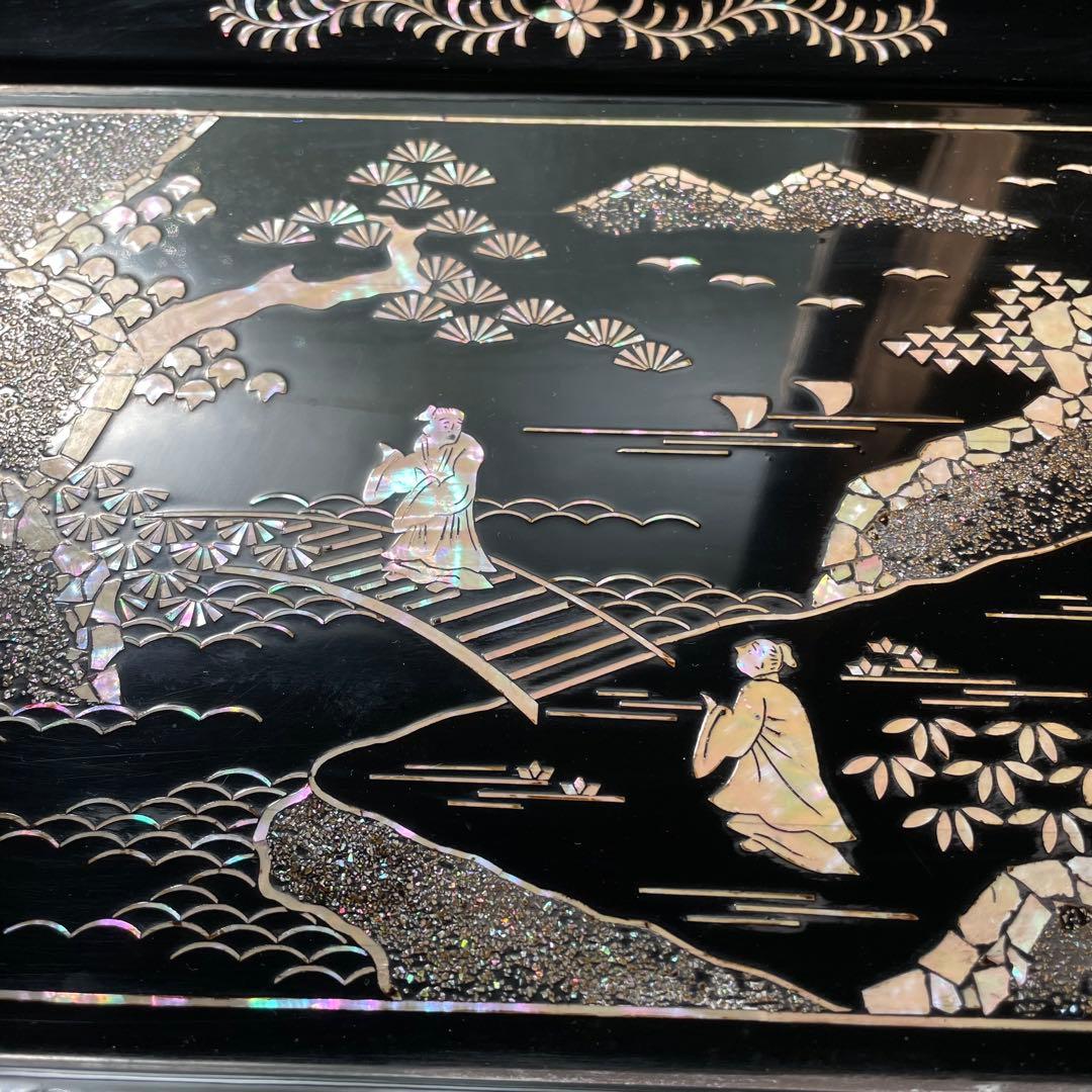 黒塗り盆 螺鈿 長方形 26㎝×35㎝ 漆器 盆 螺鈿細工 長方