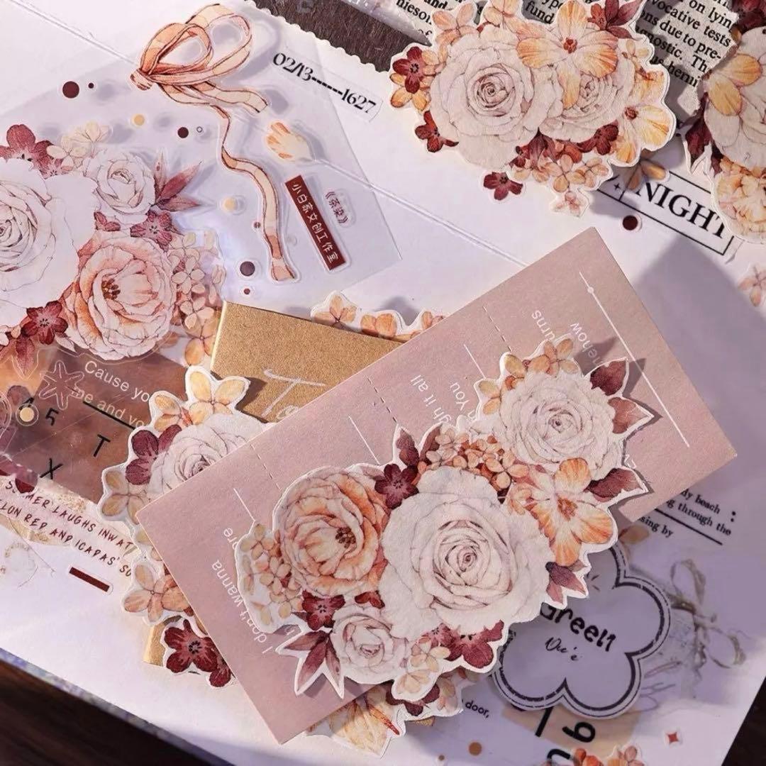 PET 茶染 ダイカット加工 6cm×6m 海外マスキングテープ 海外マステ 花