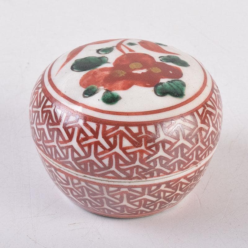 中国 呉須赤絵 花文 香合 時代箱 V R8886