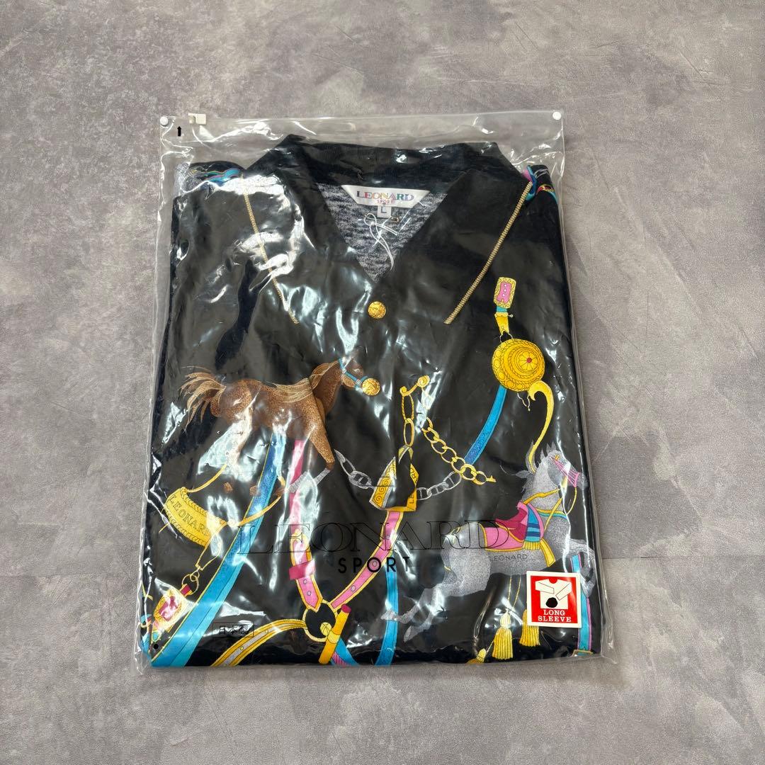 【未使用】レオナールスポーツ ホース柄 馬 金ボタン 長袖 ポロシャツ