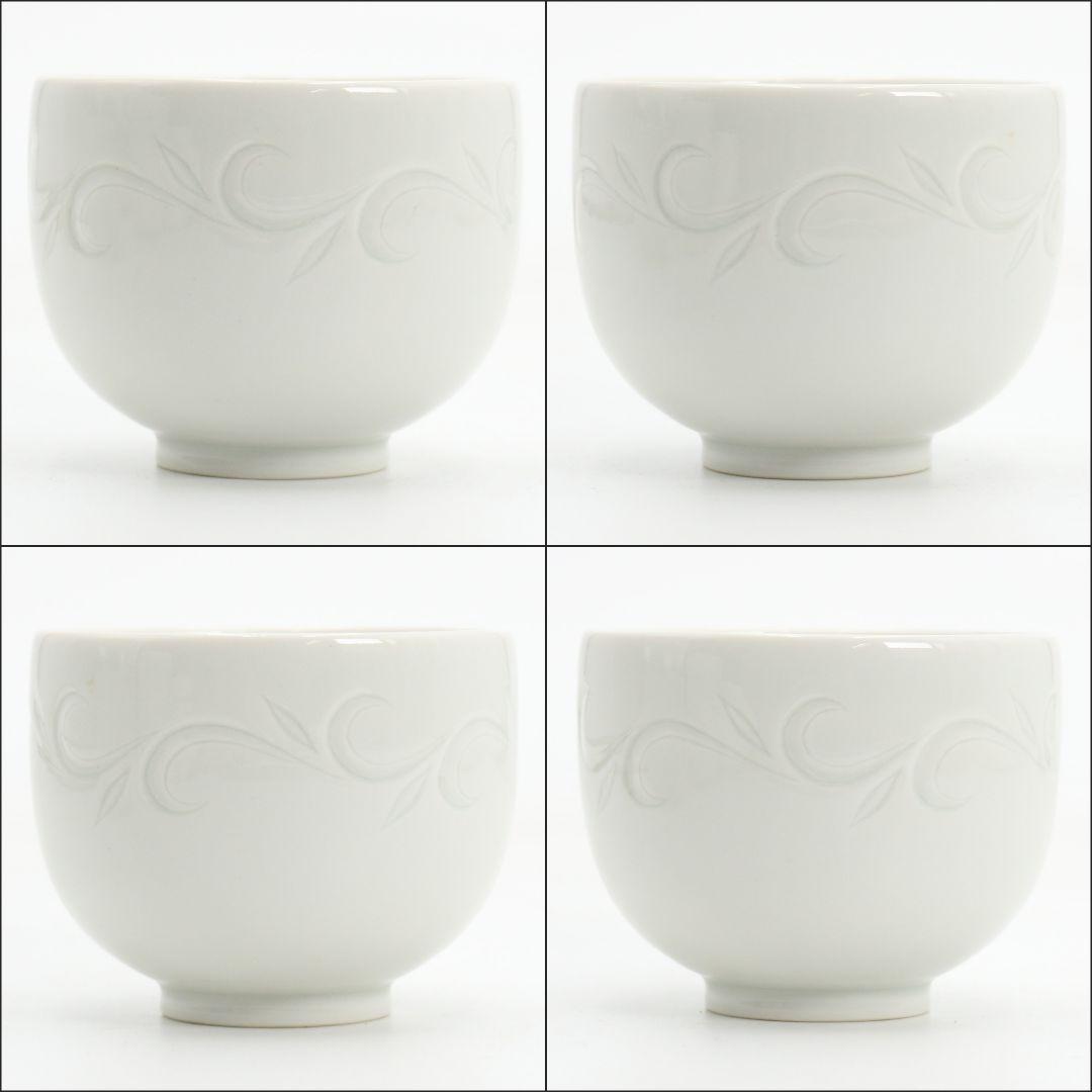 林敏夫作 白磁唐草文湯呑 五客 共箱 板谷波山弟子C695