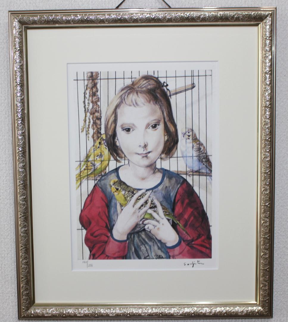 藤田嗣治 エスタンプリトグラフ「鳥を持つ少女」 171/250 - メルカリ