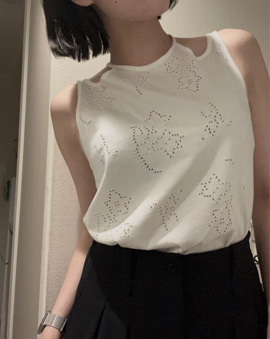 トップス Eyelet Jersey Jacquard Sleeveless Top