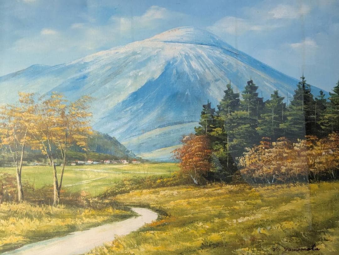 【真作】絵画　山本雅勝　油彩10号　那須高原　雄大な山と秋の風景　W159