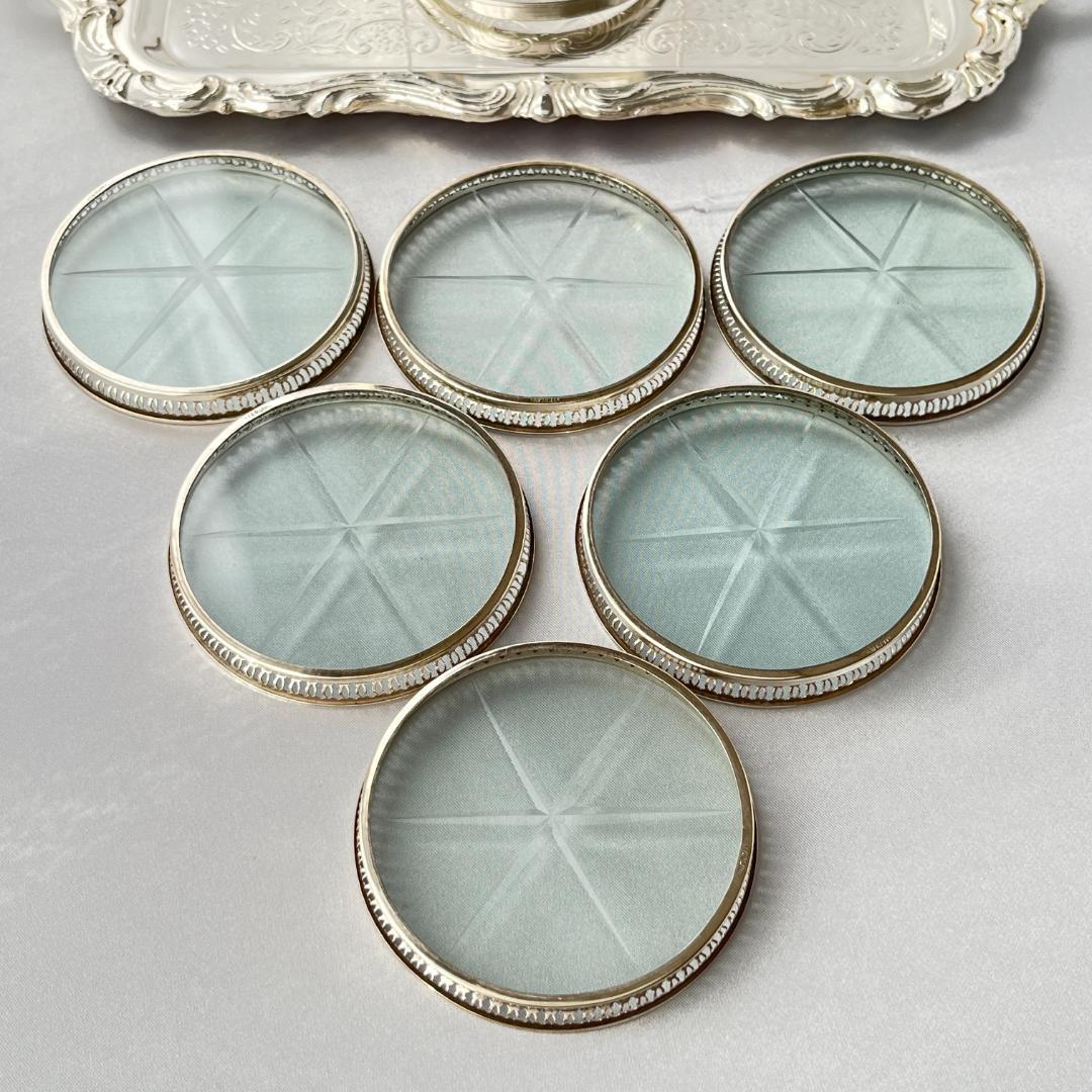 【純銀/ガラス】ワイングラスコースター 6枚 スターリングシルバー